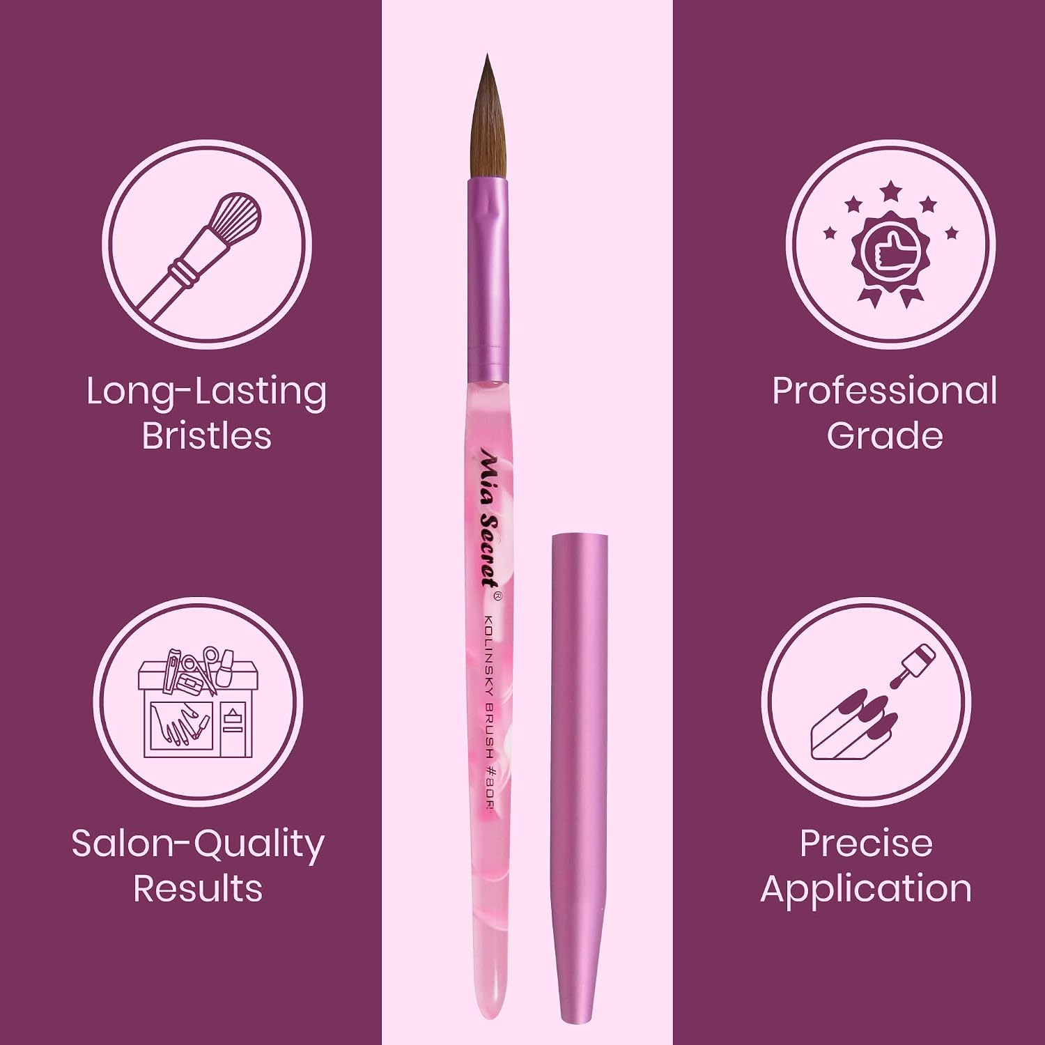 Pincel Para Acrilico Mia Secret Oval Kolinsky N8 Rosa