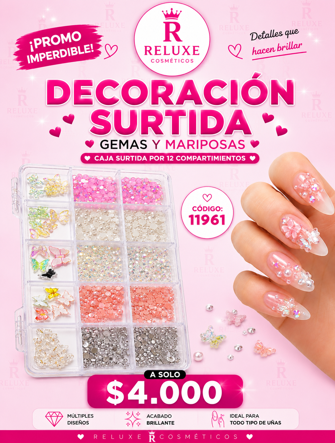 Caja Decoración Surtida x 12 Caviar / Flores 3d