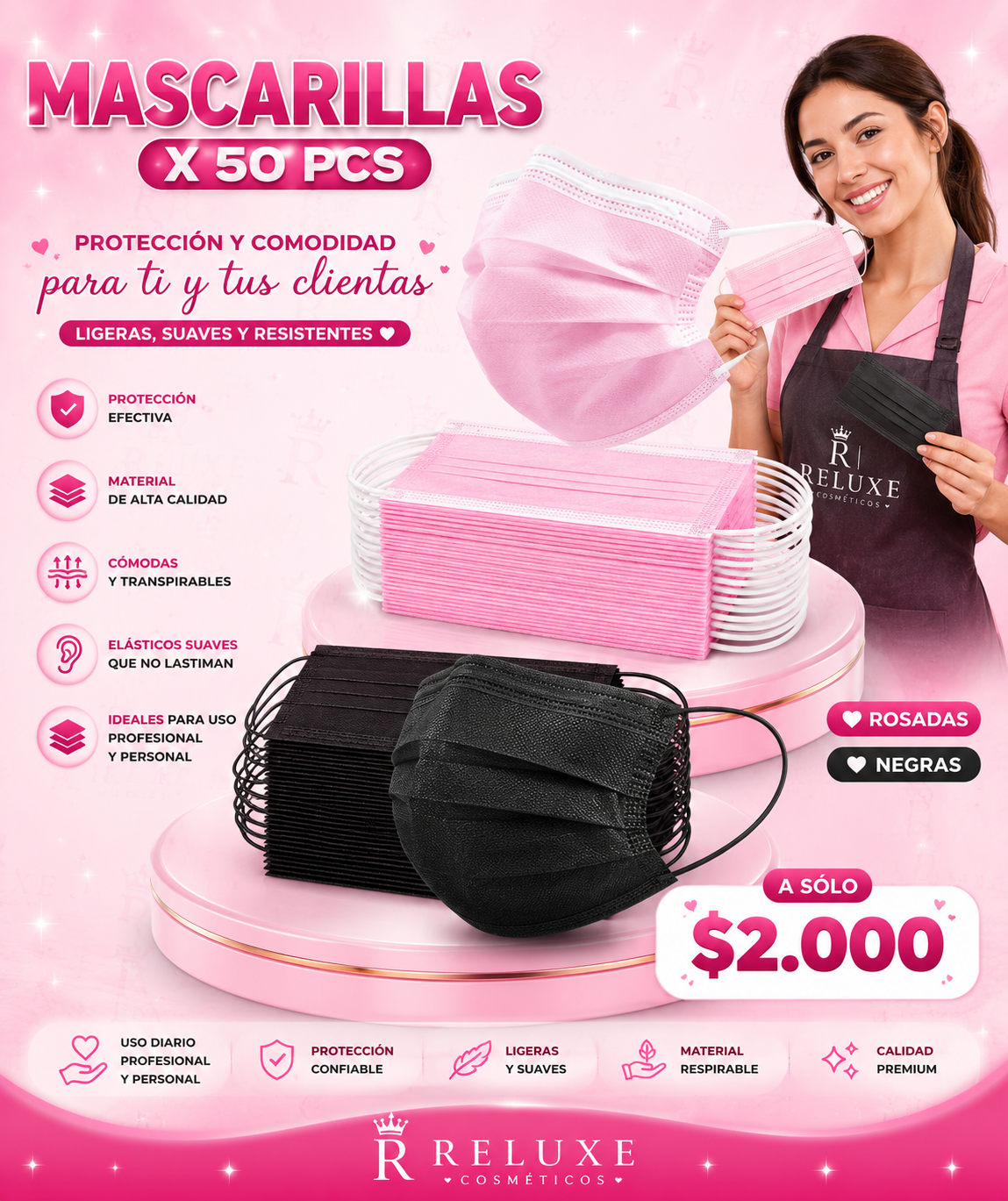 Mascarillas Rosadas 50pcs