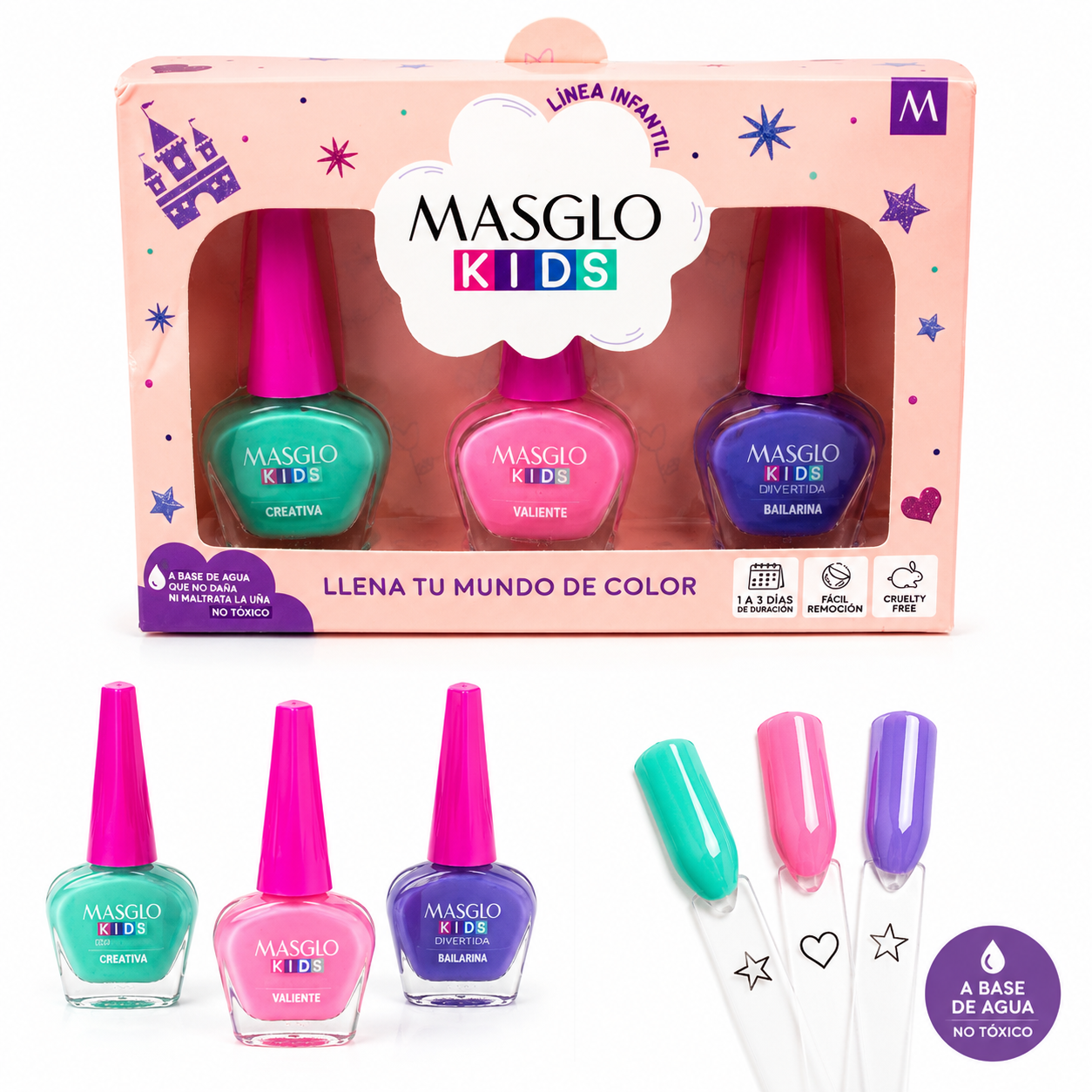 Kit De Esmaltes Masglo Kids  Set x 3