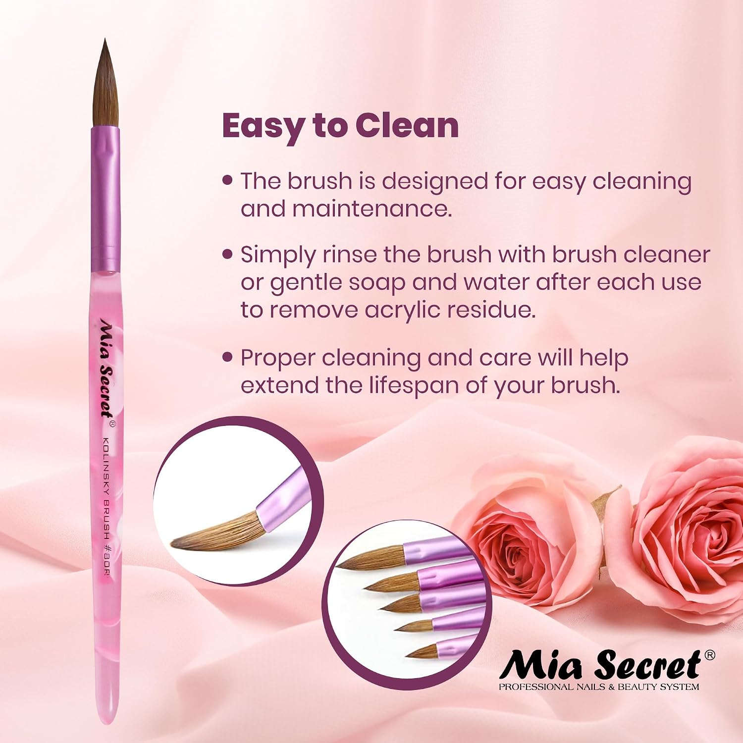Pincel Para Acrilico Mia Secret Oval Kolinsky N8 Rosa