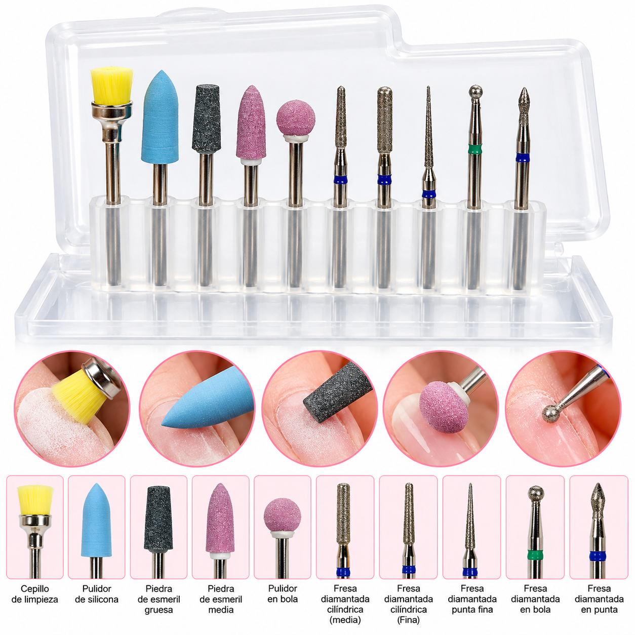 Kit de 10 Fresas Diamantadas para Manicure Rusa – Ref. 92223