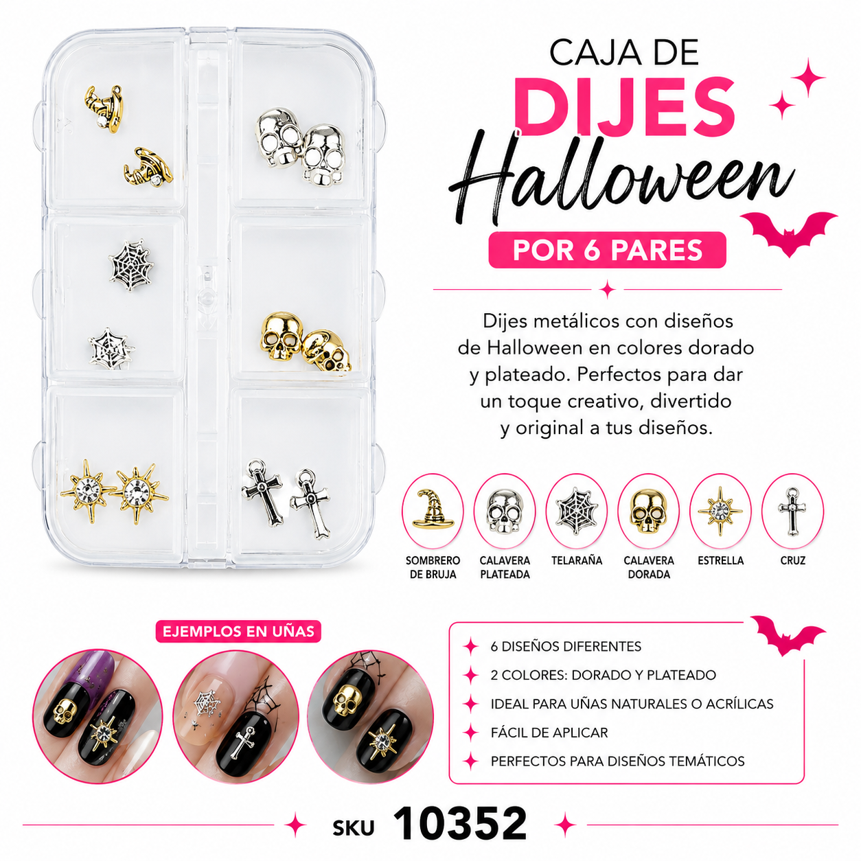 Caja De Dijes Halloween Por 6 Pares