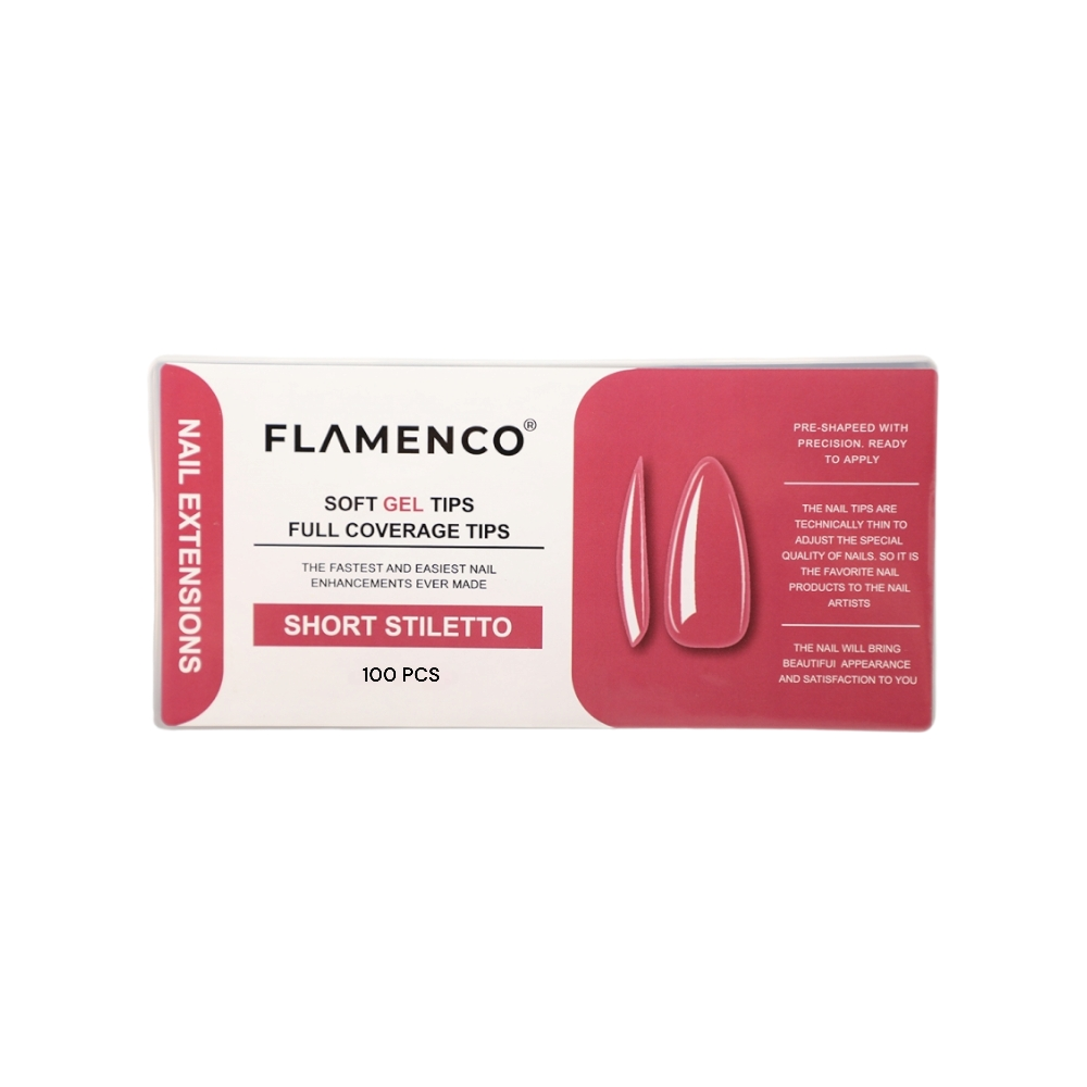 Tips Soft Gel Short Stiletto 100 Pcs Flamenco Sin Porosidad