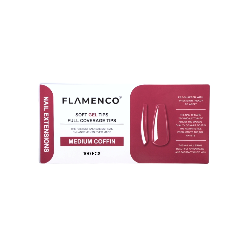 Tips Soft Gel Medium Coffin 100 Pcs Flamenco Sin Porosidad