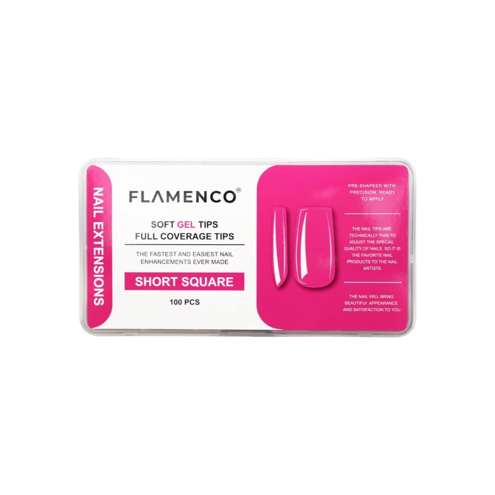 Tips Soft Gel Short Square 100 Pcs Flamenco Sin Porosidad