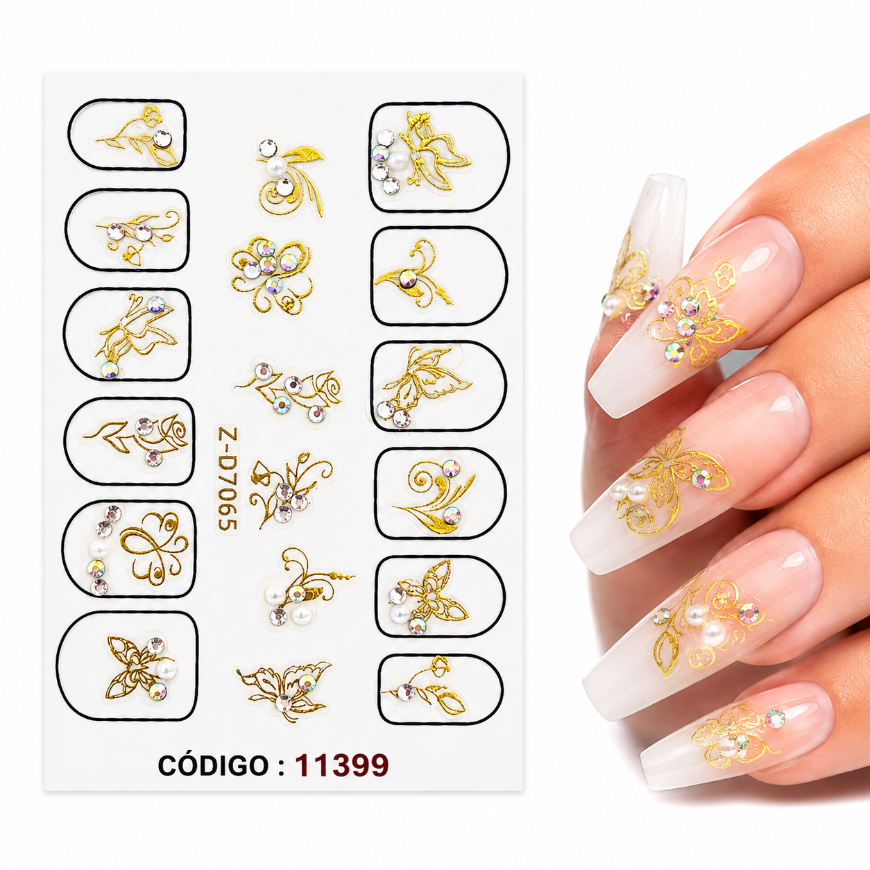 Sticker Dorado Con Cristales Mariposa