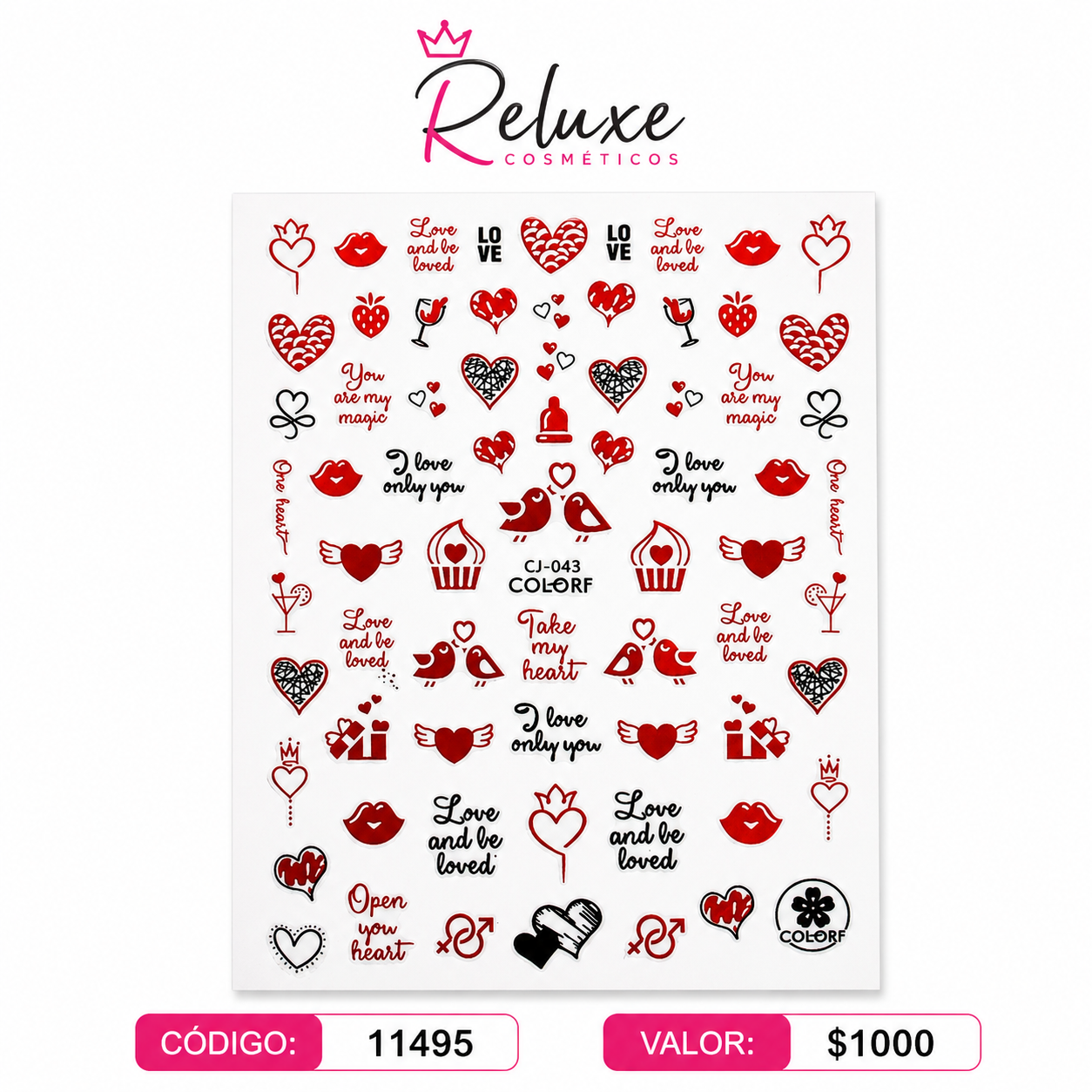 Sticker Rojo Corazos Besos Love Ref: CJ-043