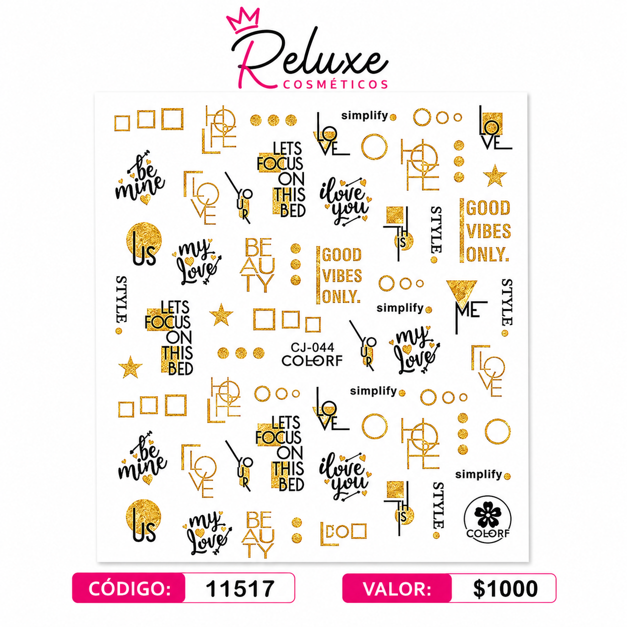 Sticker Dorado Glamour Letras Style Ref: Cj