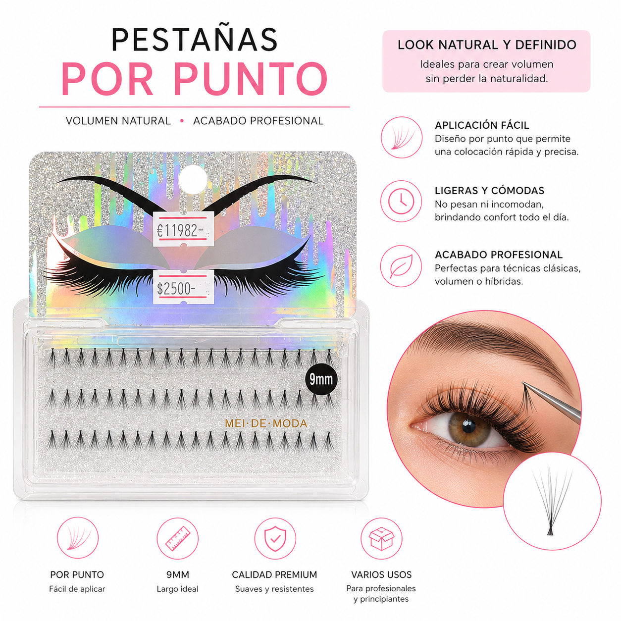 Pestañas Punto a Punto 9mm
