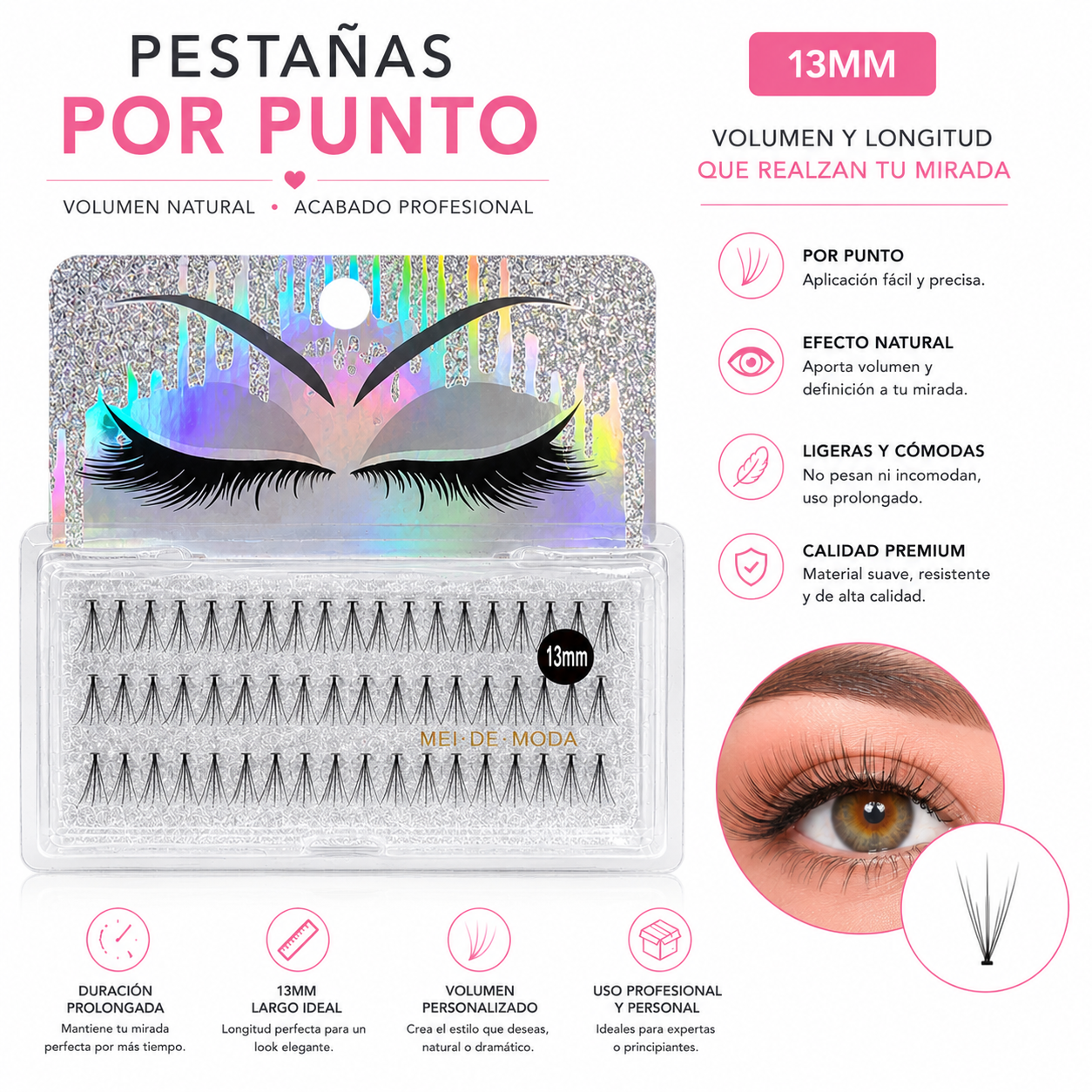 Pestañas Punto a Punto 13mm
