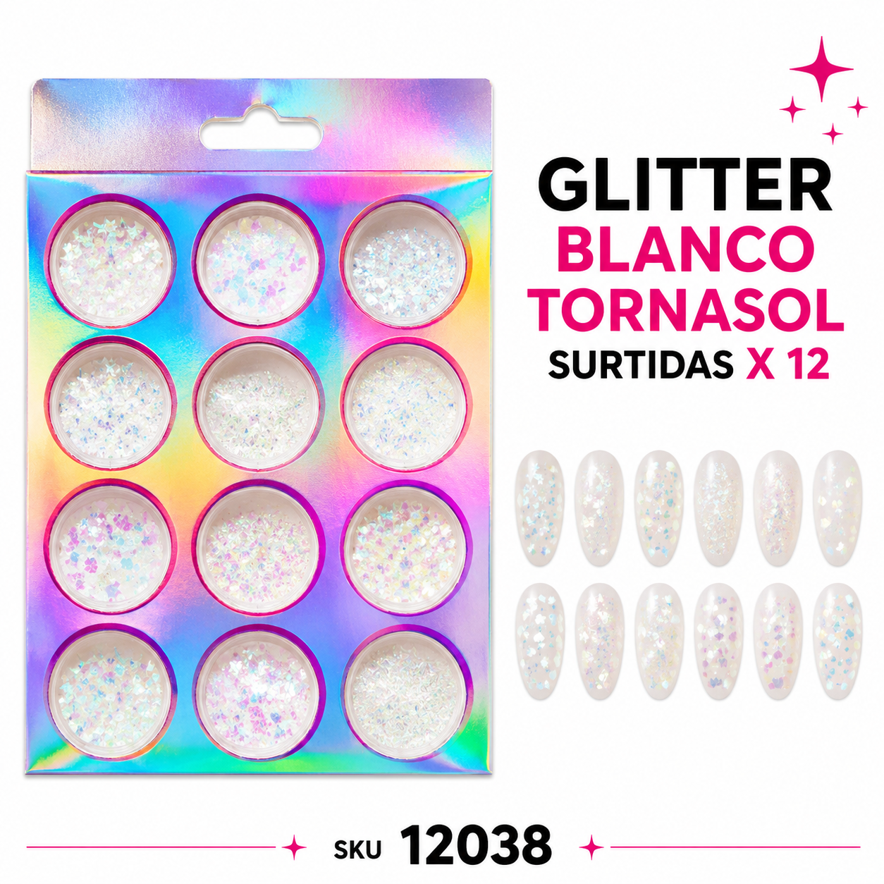 Glitter Blanco Tornazsol Surtidas X12 Ref:60773