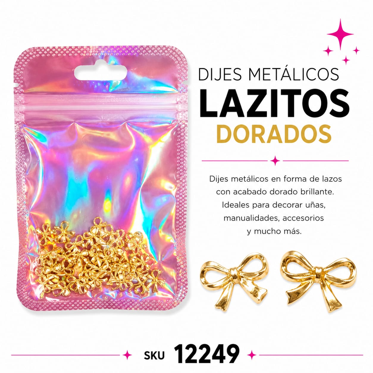 Dijes Metálicos Lazitos Dorados X40Pcs