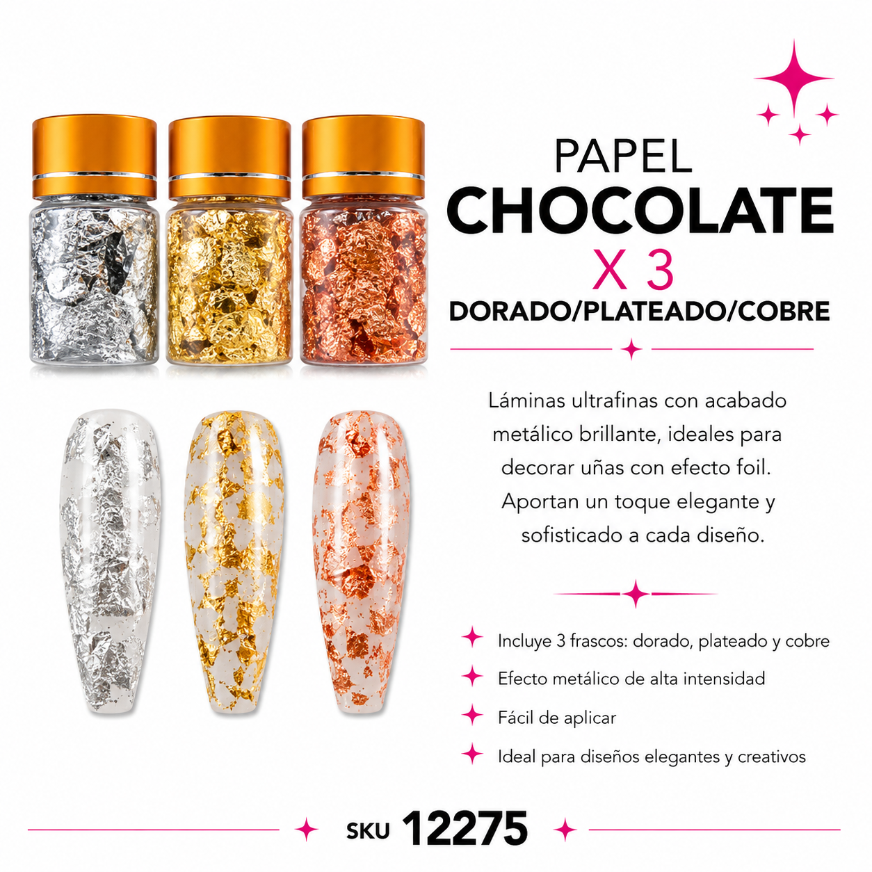 Papel Chocolate x3 Dorado/Plateado/Cobre