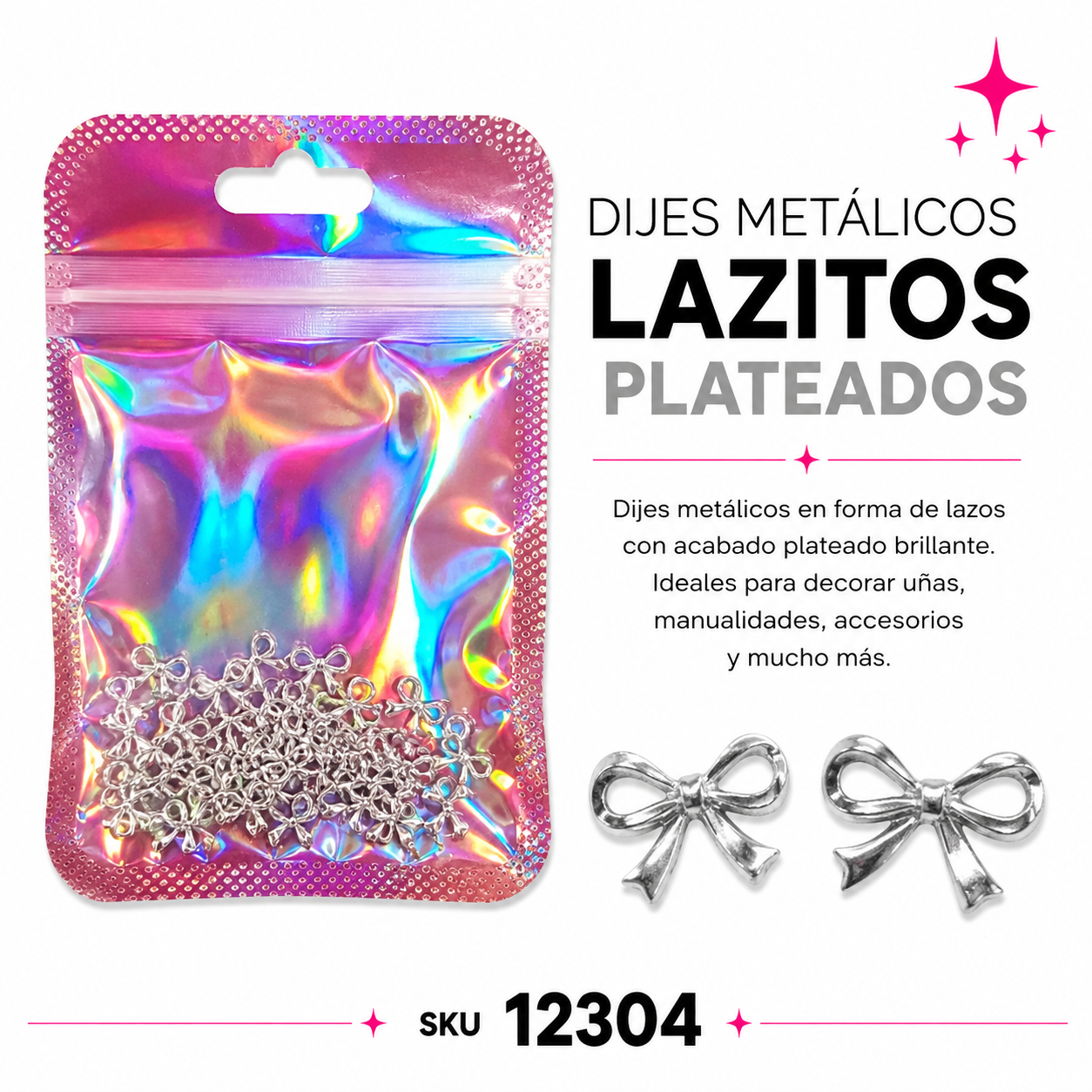 Dijes Metálicos Lazitos Plateados X40 Pcs