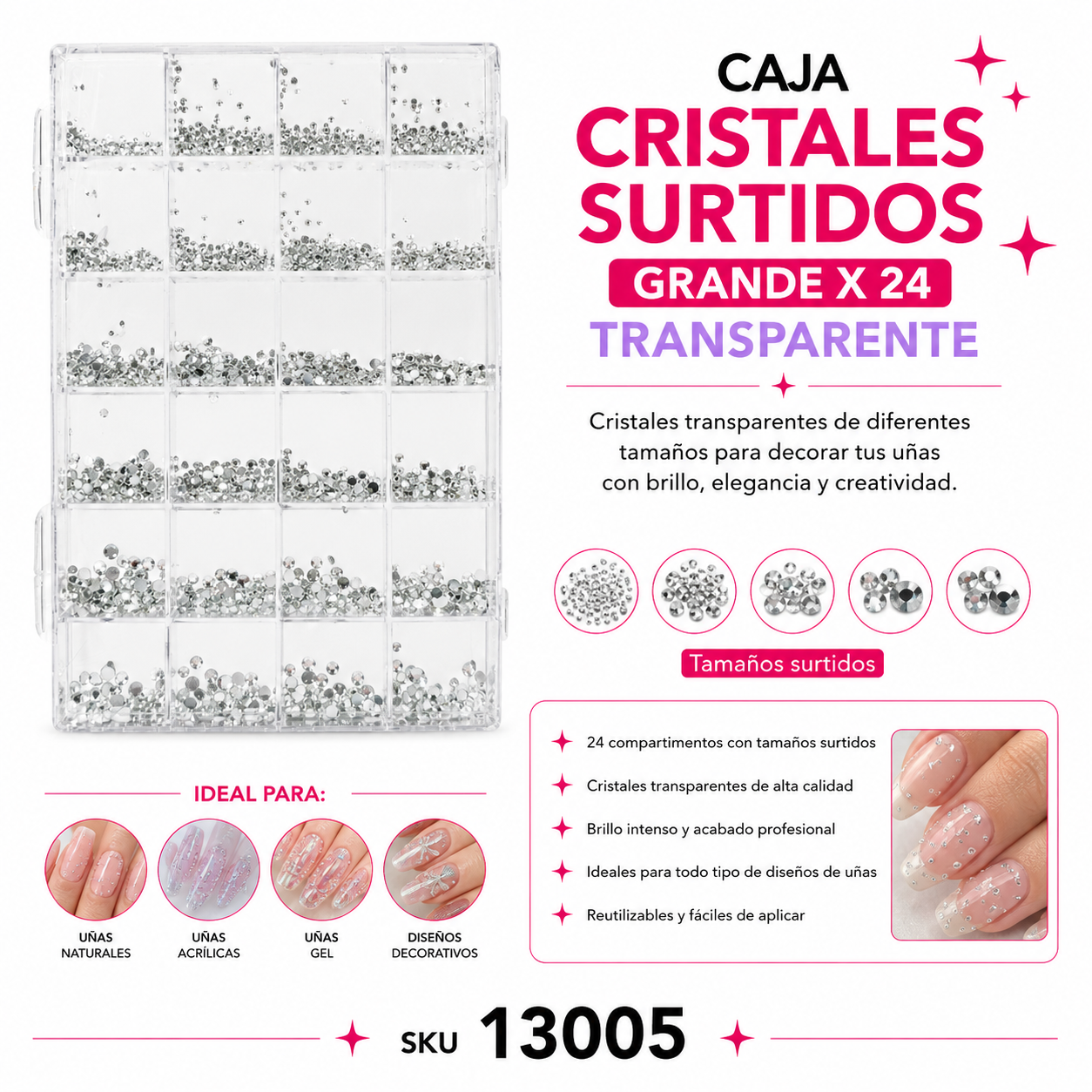 Caja Cristales Suridos Grande X 24 Transparente