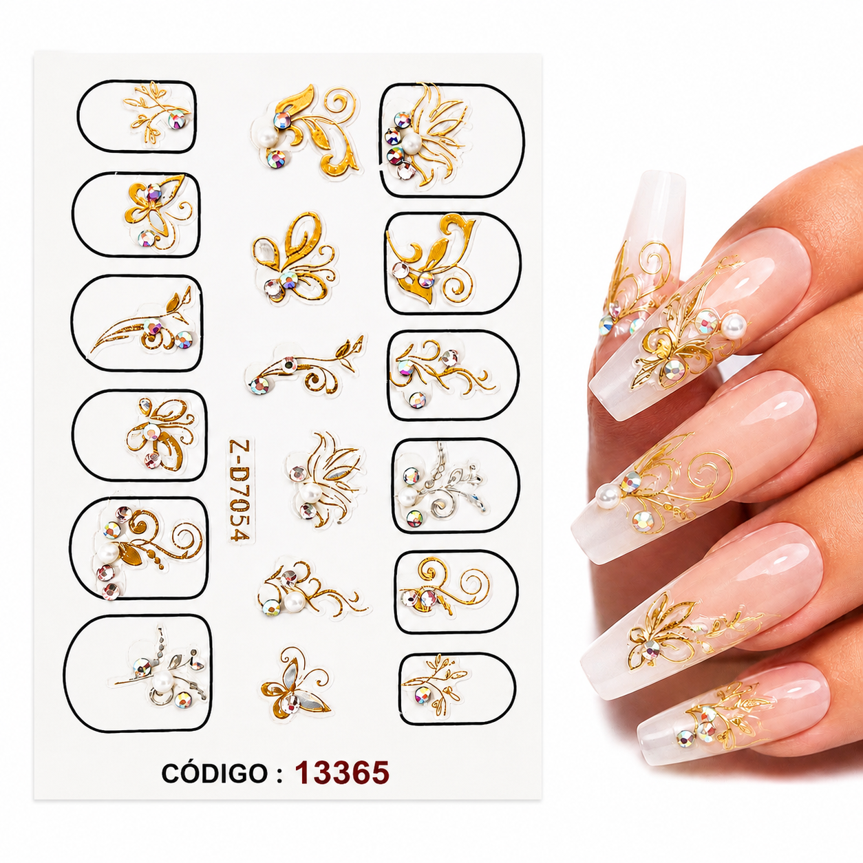 Sticker Dorado Con Cristales Arabescos